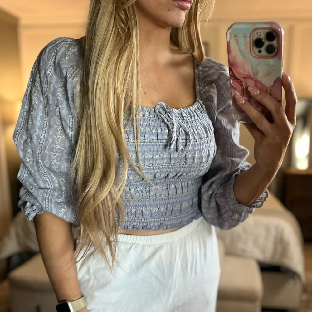 Aerie Light Blue Smocked Top - Picture 2 of 6